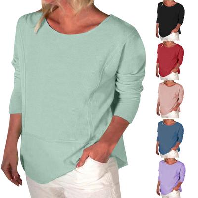 Mode frauen Casual Einfarbig Rundhals Langarm Lose T Shirt Tops