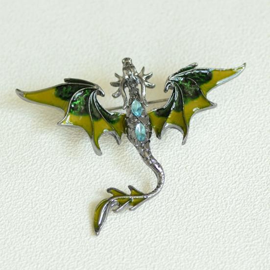Brooch Pin Western Dragon Design Zinc Alloy Pin with Rhinestone Inlay Hand-Painted Enamel Glaze Suits Coats Sweaters Badge