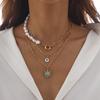 Court retro devil's eye necklace, sun pendant irregular pearl multi-layered necklace