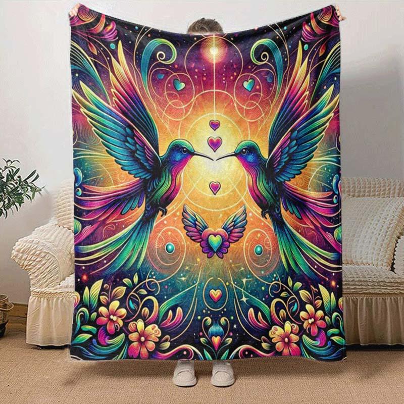 1pc Bird Printing Lightweight Flannel Blanket, Comfortable and Warm Blanket, for Camping Sofa Bed and Couch Office, Suitable for Gift Blanket