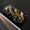 Metallische Farbe Glas Handyhülle für Samsung Galaxy S26 S25 S24 S23 S22 S21 Ultra Plus FE 5G Gold Diamant Herz 2D UV-Druck