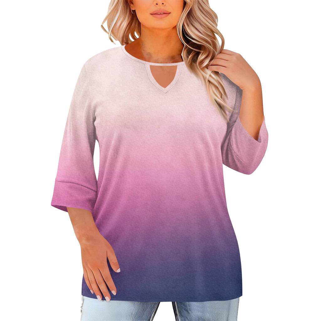 Women's Fashion Casual Round Neck Three-Quarter Sleeve Oversized Print Top