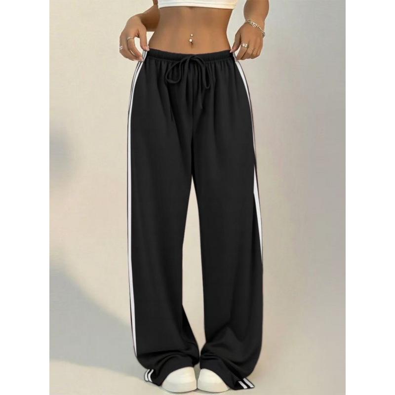 High-waisted Loose Sports Trousers with Side Stripes, Versatile Slimming Straight Drape Casual Wide-leg Pants for Women