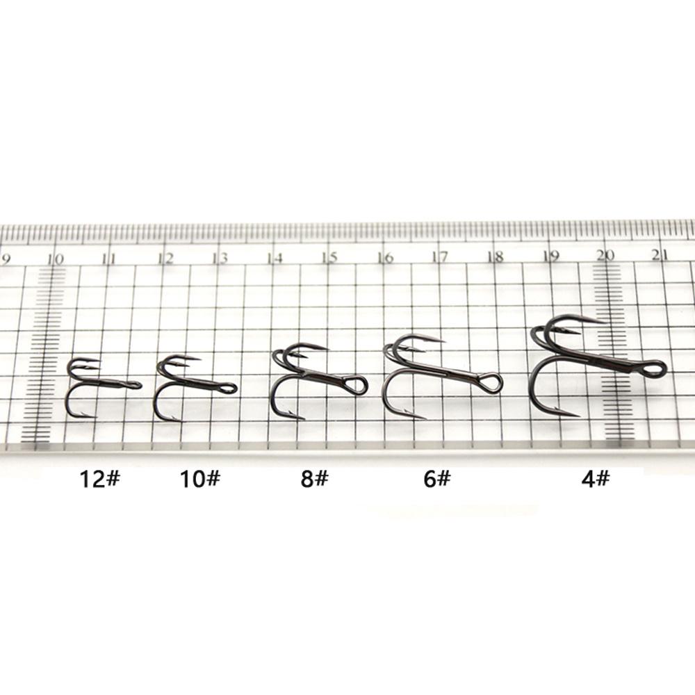 50 st/parti Fiskekrok 2/4/6/8//10/12/14# Högkolstål Tredubbelkrokar Fiskeutrustning Svarta Fiskekrokar
