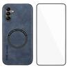 WANLONFENG YBP Series For Samsung Galaxy A05s 4G Magnetic Case with Tempered Glass Film PU Leather+TPU Phone Cover Large Cutout
