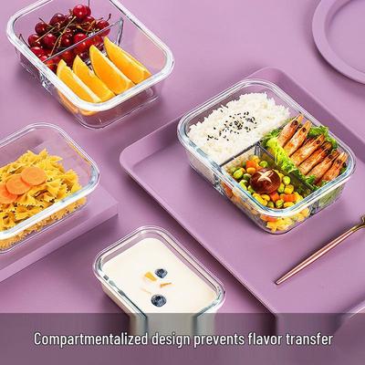 Bento Box in Vetro Borosilicato - Scompartimentata, Resistente al Calore, con Coperchio per Meal Prep & Conservazione