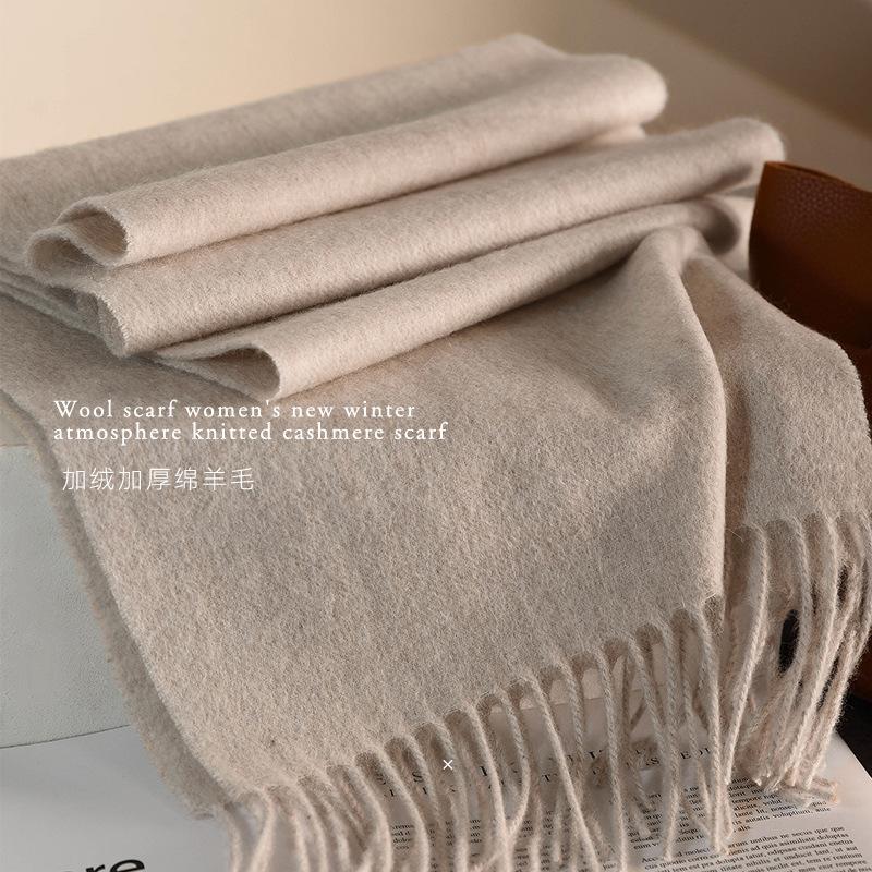 High Quality 100% Wool Muffler Classic Simple Solid Men Women Scarf Fall Winter Thick Casual Shawl Male Female Tassel Scarves