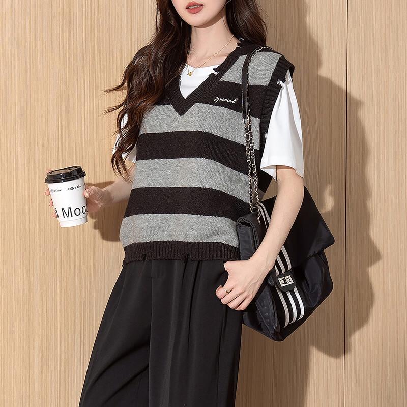 TonLion Women's Wide Stripe V-Neck Pullover Vest