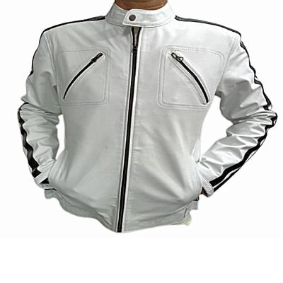 Pánská kůže z jehněčí kůže, Biker bunda, Motocyklová bunda, westernová moto bunda, bílá kožená bunda, bunda na párty, speciální dárek pro něj