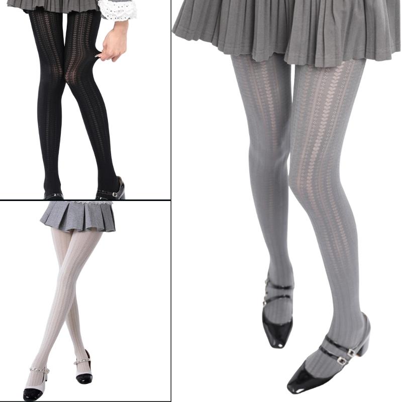 Elegant Vertical Heart Pattern Tights Stockings for Parties and Dates Women Solid Color Silk Pantyhose Leggings Hosiery