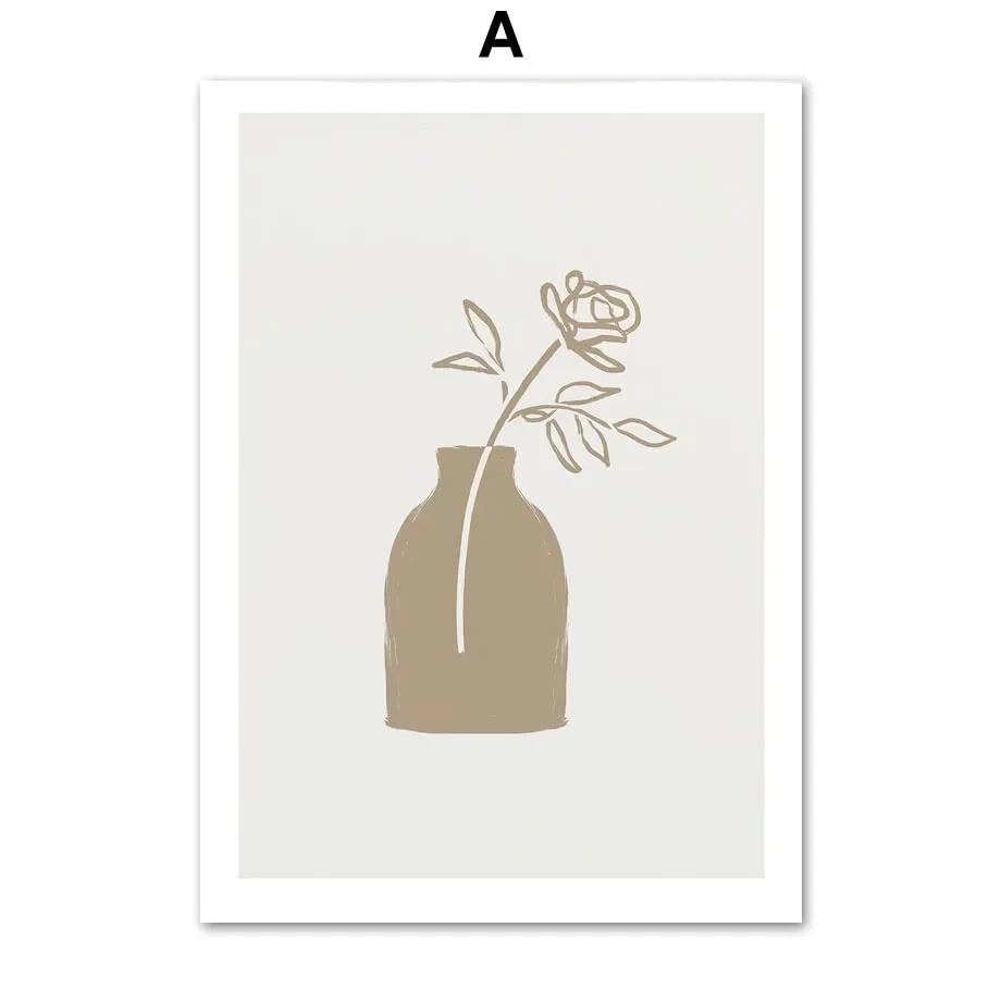 Abstract Beige Minimal Boho Lines Vase Picasso Wall Art  Posters And Prints Wall Canvas PaintingPictures For Living Room Decor