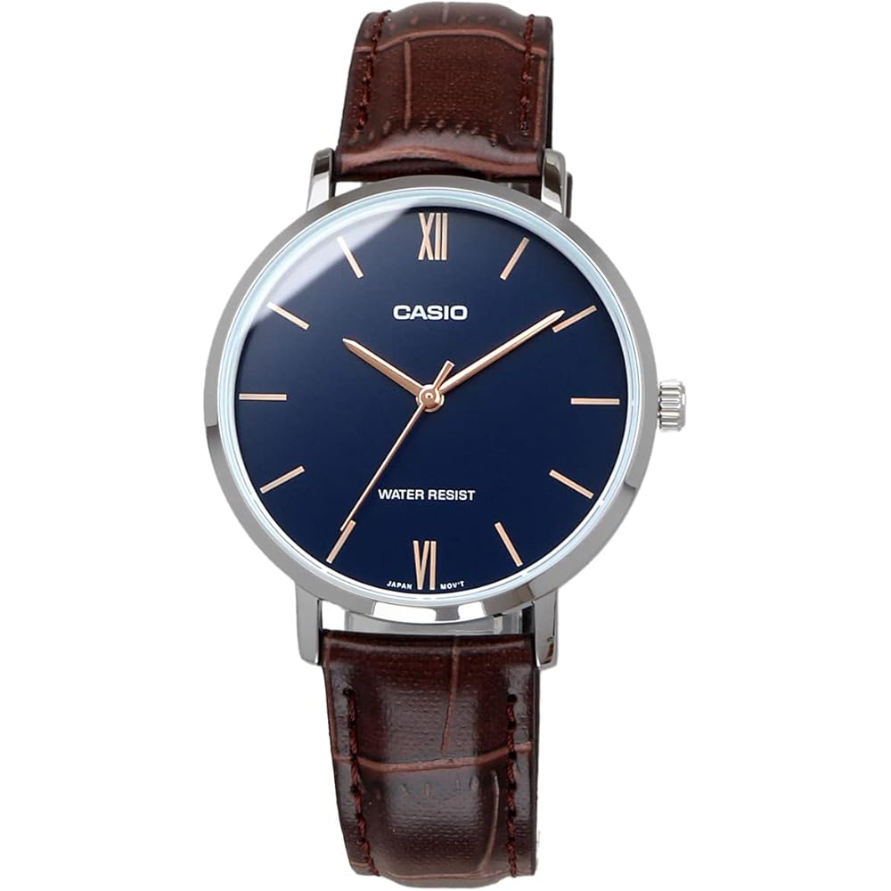 Casio LTP-VT01L-2B Women's Quartz Watch Navy Brown Leather Band Imported Model