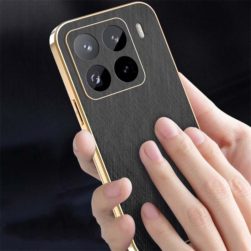 Gold Silk Texture Leather Plating Case For Xiaomi 15 Ultra Ultra Thin Tough Electroplated Cover For Mi 14T 13T Pro 14 Ultra 12 X