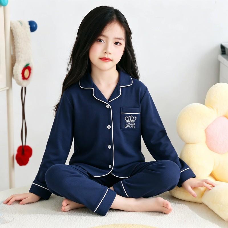 100% Cotton Girls Pajama Set Long Sleeve Cartoon Print Sleepwear Open Front Robe Style Fall