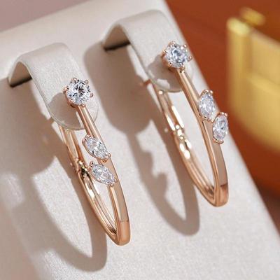 Women Trendy Slim Golden Long Drop Earrings Zircon Wedding Party Jewelry Hypoallergenic