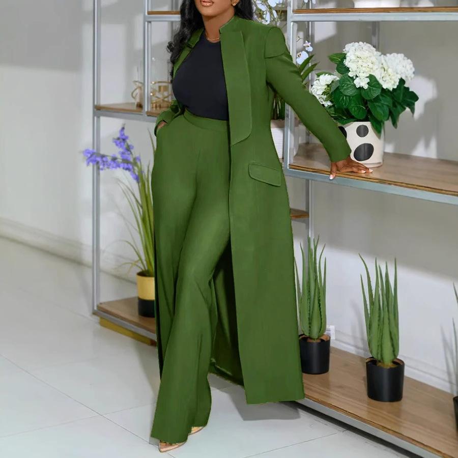 Long Coat and Wide Leg Pants 2 Piece Set In Multiple Colors