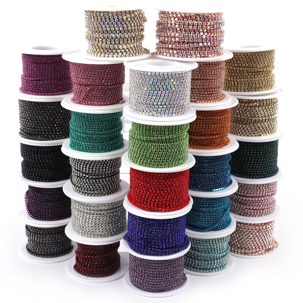 Electroplated Glass Rhinestone Single Row Claw Chain for DIY Costume Accessories