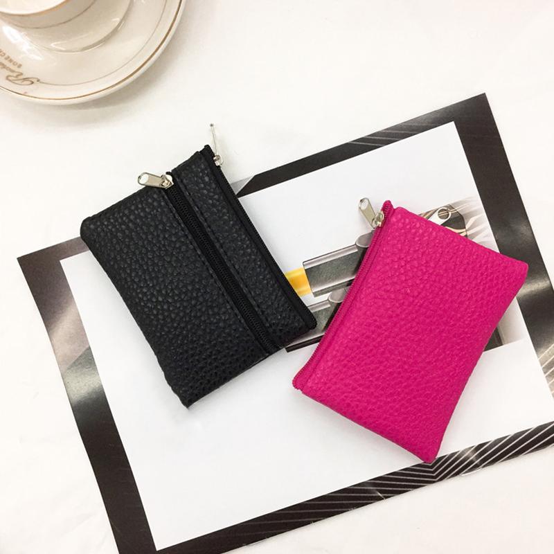 1pc Wallet Pouch Small Coin Purse New PU Leather Solid Color Storage Card Holder Korean Zipper