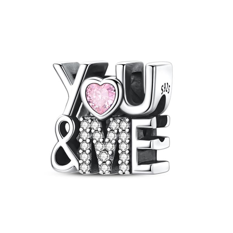 925 Silver Charms Bead CZ Zircon Love Mom Pink Heart Dangle Fit DIY Bracelet Women Mother's Day Jewelry Gift