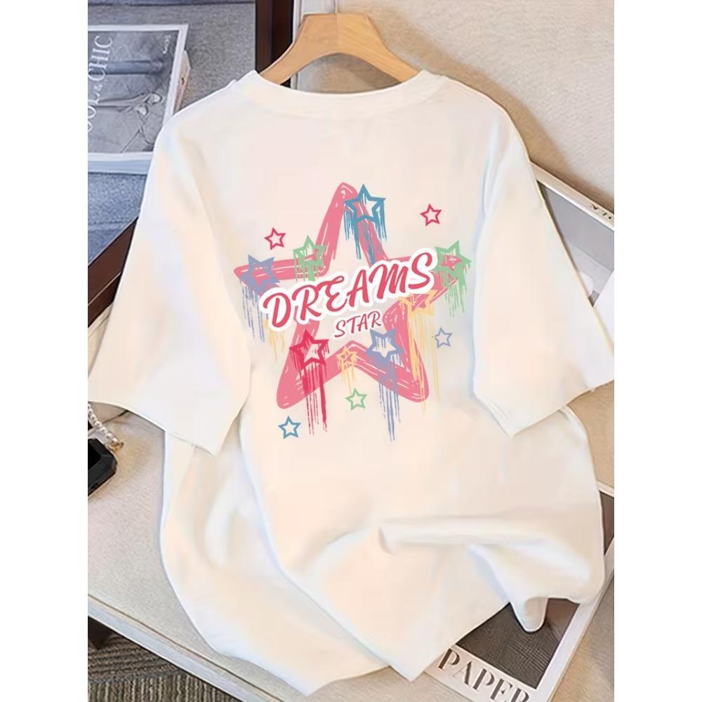 Y2K Star Inspirational Quote Print T-Shirt Unisex Oversized Casual Crew Neck Tee Soft Comfortable Shirt for Streetwear