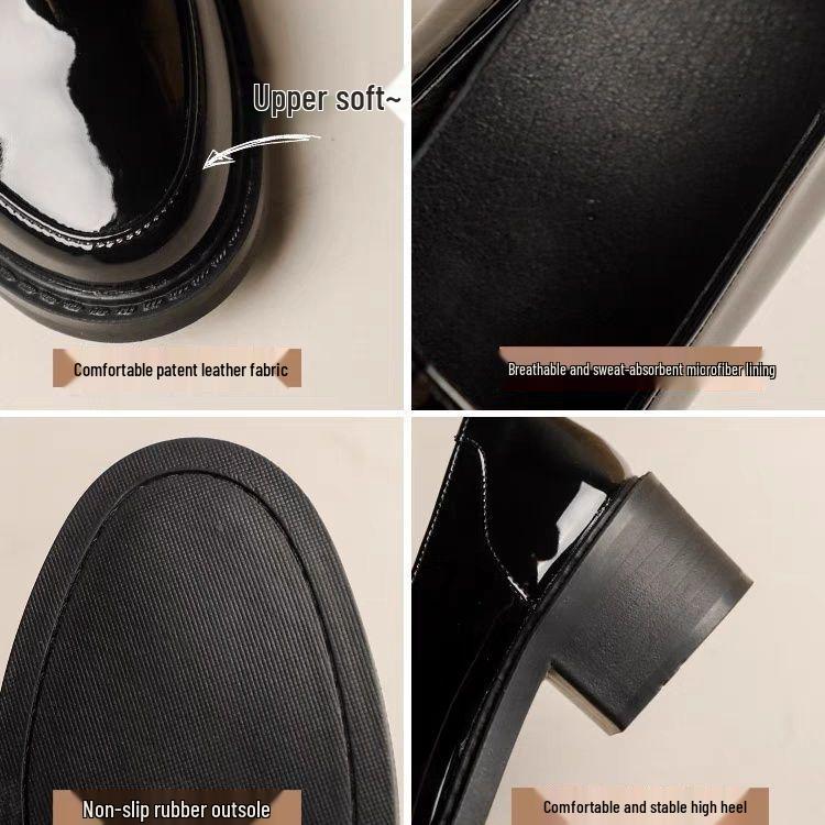 Dámské černé mokasíny z pravé kůže s fleecovou podšívkou - Podzimní/Zimní nazouvací obuv, Boty typu Bean v britském stylu pro profesionální práci