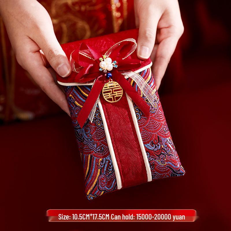 High-End Chinese Wedding Red Envelope Bag for 10,000 Yuan, New Style Cloth Art Design, Perfect for Parents' Address Change Gift