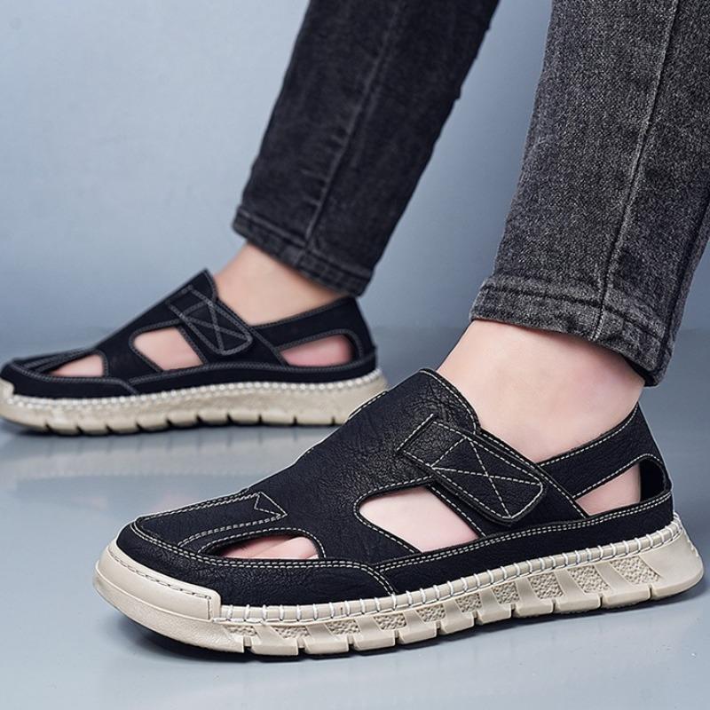 Mens Summer Leather Sandals Fashion Casual Breathable Hollow Out Non Slip Roman Sneakers Sandalias Comfortable Durable
