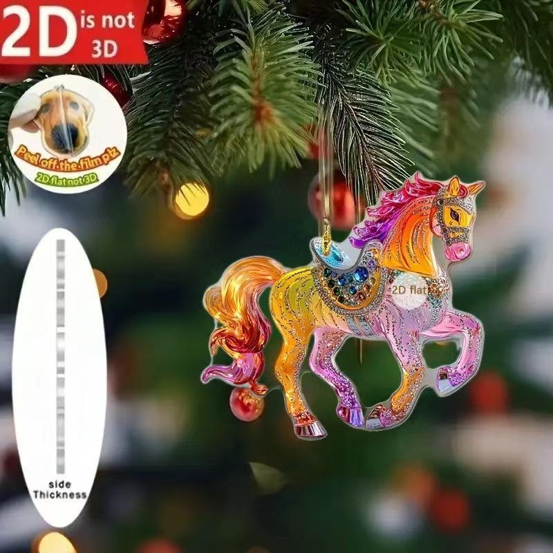 Running Horse Acrylic Decorative Pendant Holiday Christmas Tree 2026 New Year 2D Flat Xmas Pendant Ornament Party Supplies