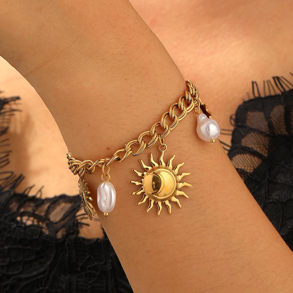Stainless Steel Moon Sun Splicing Flower Star Bracelet Women Jewelry Accessory