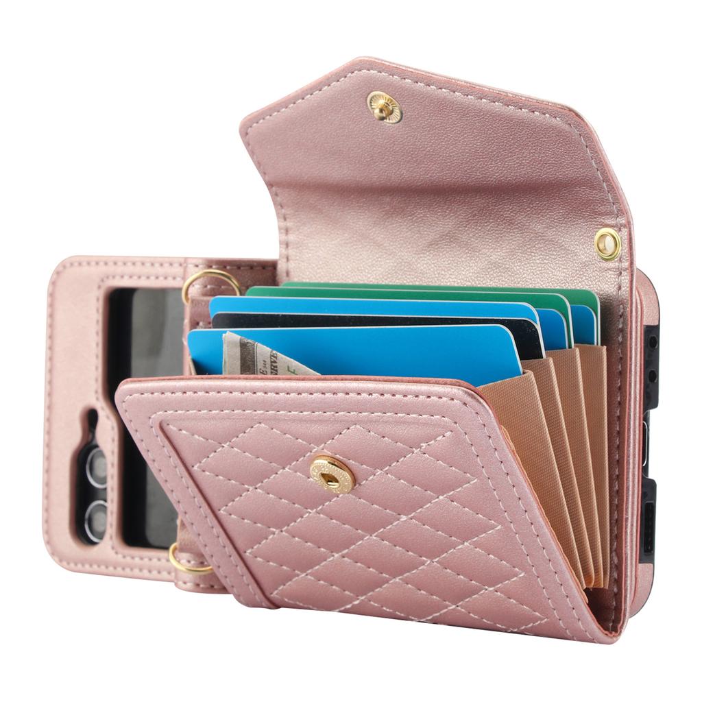 For Samsung Galaxy Z Flip5 5G Crossbody Case Card Holders PU Leather+PC Phone Cover RFID Blocking