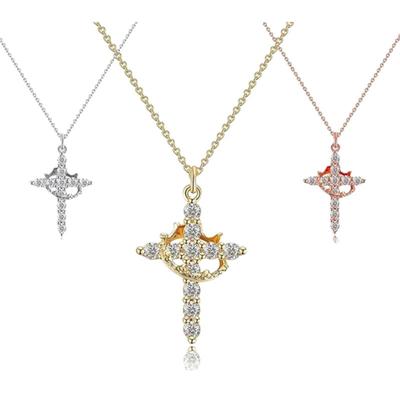14k Gold Plated Cross Necklace for Women Zircon Crown Cross Pendant Necklaces