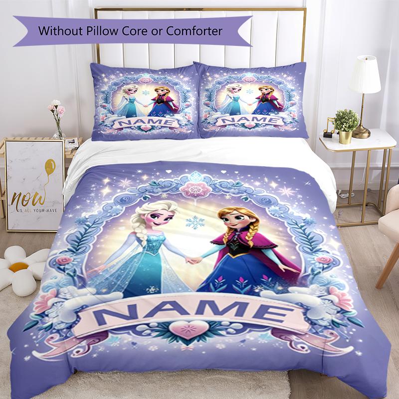 3pcs Custom Name Elsa Bedding Set Duvet Cover Closure Includes 1 Duvet Cover & 2 Pillowcases, Soft and Comfortable for All Seasons.