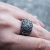 Vintage Viking Compass Odin Rune Leaf Ring Men's Punk Amulet Jewelry Ring