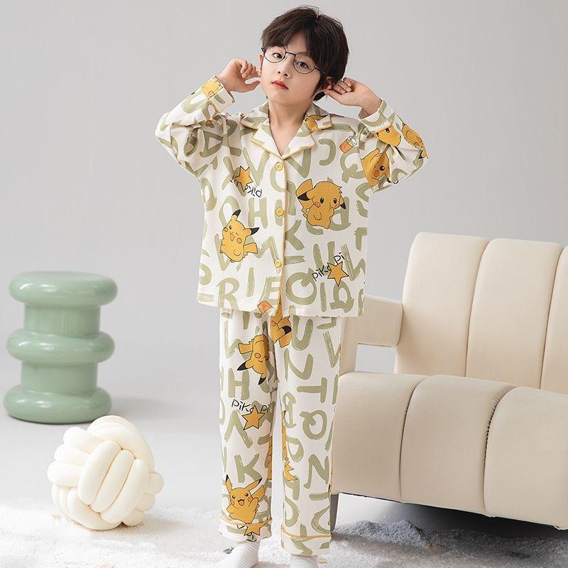 Douyin Boys' Cartoon Pajama Set - Spring/Autumn Long-Sleeve Cardigan for Kids
