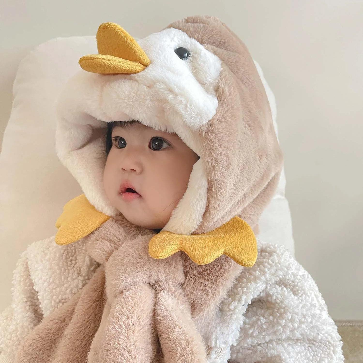 

Детский шарф с рисунком, шапка для девочек и мальчиков, шарф, утолщенная шапка, двойной флис, теплая детская шапка для взрослых и родителей, детские аксессуары бежевый