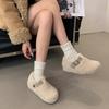 2025 new retro belt buckle fluffy shoes for women, plush thermal cotton shoes, platform-soled casual woolen lazy shoes