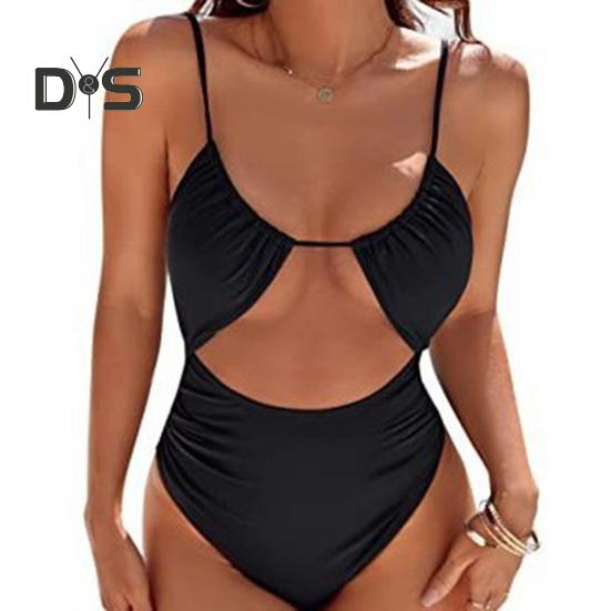 

Женский цельный купальник с высокой талией, монокини, однотонный, быстросохнущий, эластичный, пляжная одежда с накладкой на грудь XL чёрный