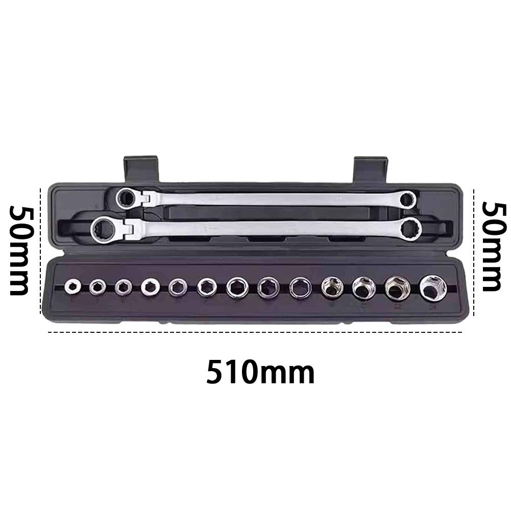 15Pcs Hex Head Wrench Adjustable Ratchet Wrench Kit Chrome Vanadium Steel Ratcheting Spanner Set Car Repair Hand Tools