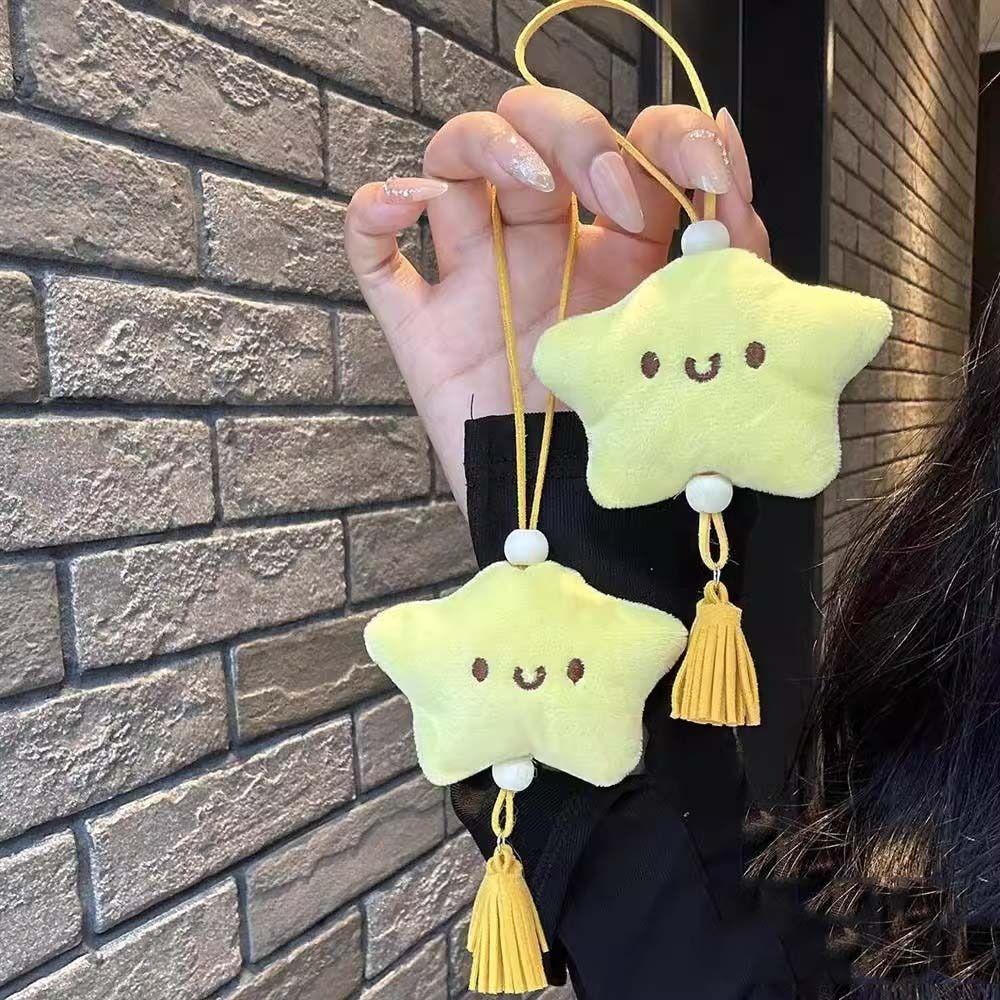 Cartoon Yellow Small Stars Keychain Handmade Star Plush Pendant Pentagram Key Chain  Girls Gift