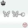Sterling Silver S925 Simple Butterfly Earrings with White Gold Plated Zircon