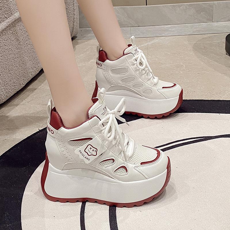Inner Height Increase Women's Spring New Thick-soled Lightweight Forrest Gump Sports Velvet Cotton Shoes High-top Shoes