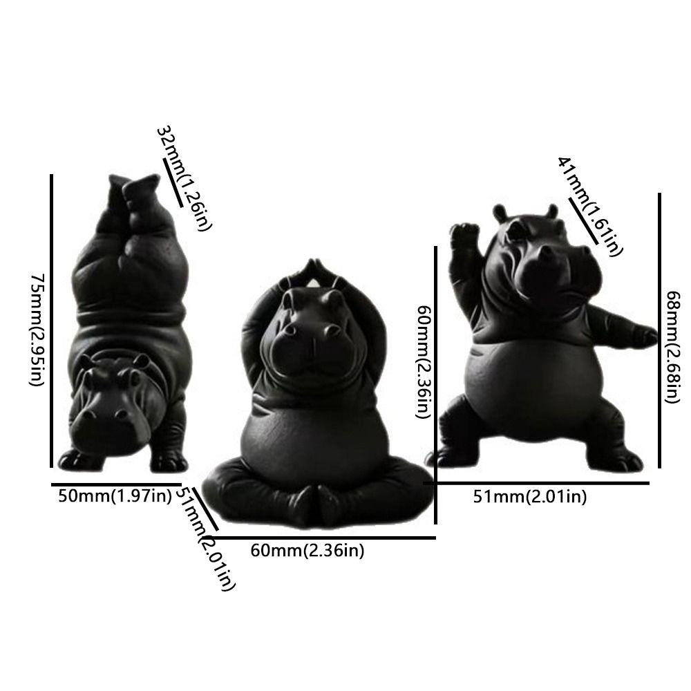 3Pcs Calm Animal Yoga Hippo Statue Art Crafts Hippo Figurines Hippo Sculpture  Yoga Studio