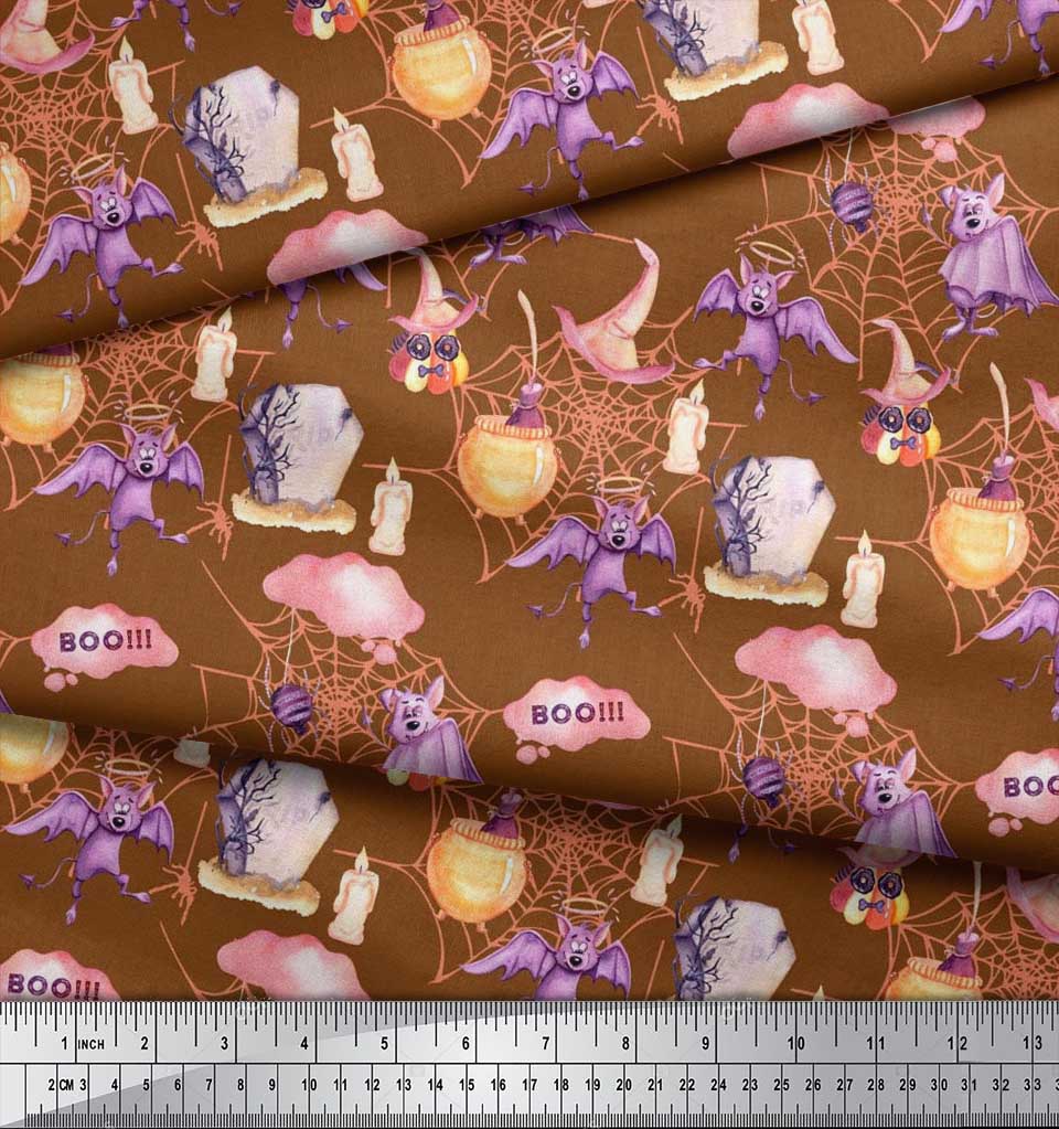 Soimoi Japan Crepe sateng stoff flaggermus, heks lue & trylledrikk Halloween dekor stoff trykt meter 42 tommer
