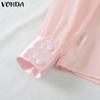 VONDA Women Elegant Solid Color Knot Long Sleeve Blouses