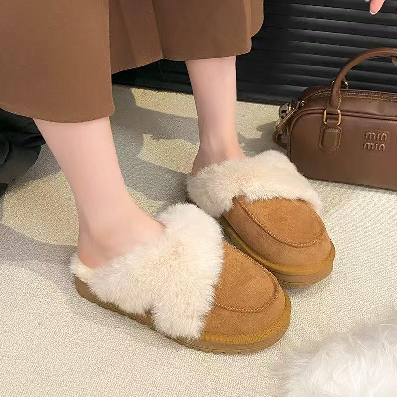 Mao Mao slippers women wear new comfortable simple casual lazy plush bag head sangpo wool slippers women