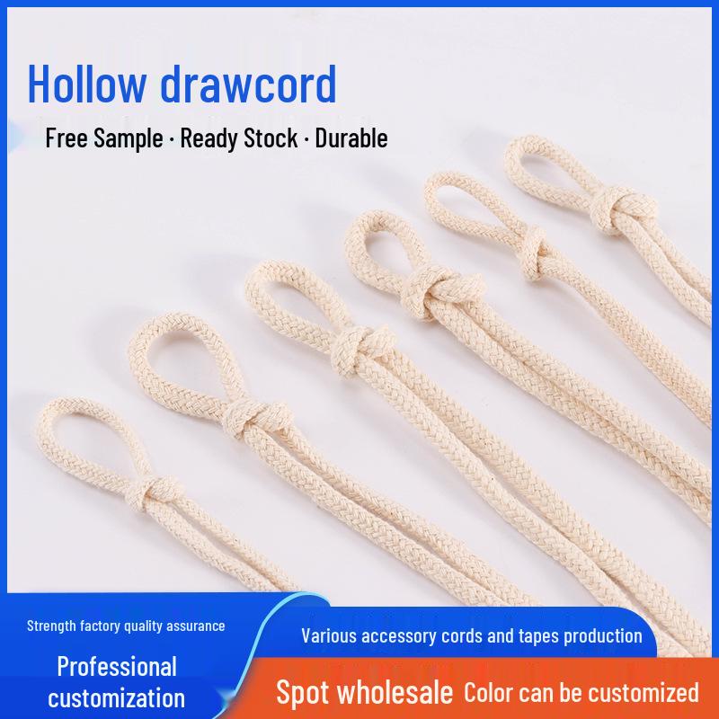 

16-Strand All-Cotton Ecru Core-Spun Round Rope for Clothing, Handicrafts & DIY Weaving 16-strand, 2-hollow