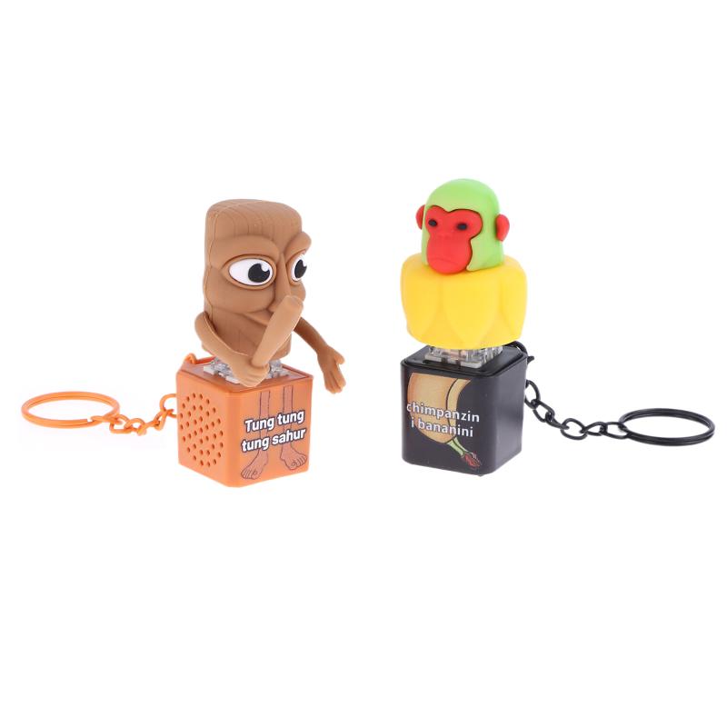 Creative Monkey Keyboard Figure With Voice Decompression Button Keychain Pendant Fun Decompression Toy