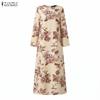 ZANZEA Women Casual Round Neck Floral Print Loose Long Sleeve Dress