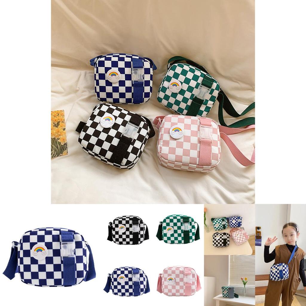 Vintage Chessboard Pattern Kids Shoulder Bag With Expandable Lightweight Nylon For Daily Use