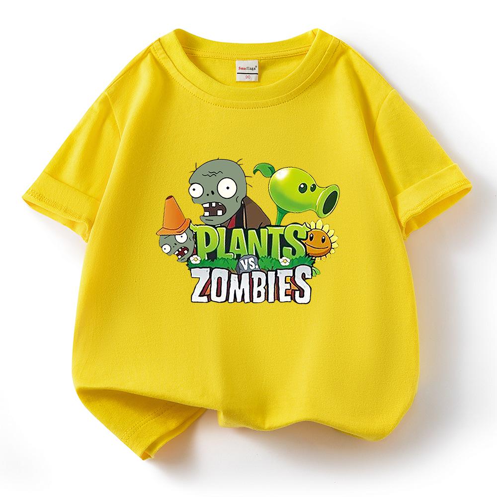 Plants Vs. Zombies Kids' Pure Cotton T-Shirt - Boys and Girls Summer Short Sleeve Loose Breathable Top